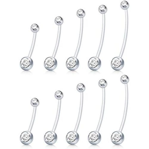 MODRSA Pregnancy Belly Button Rings Long Bar 38mm Sport Maternity Flexible Bioplast Clear Navel Belly Rings Piercing Retainer for Pregnant Women Mix Style
