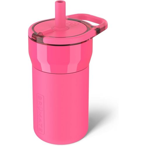 BrüMate Leap 12oz 100% Leakproof Kids Tumbler with Handle and Silicone Soft Straw | Drop Resistant Silicone Sleeve | For Kids 4+ | Insulated Stainless Steel | Cup Holder Friendly | 12oz (Neon Pink)