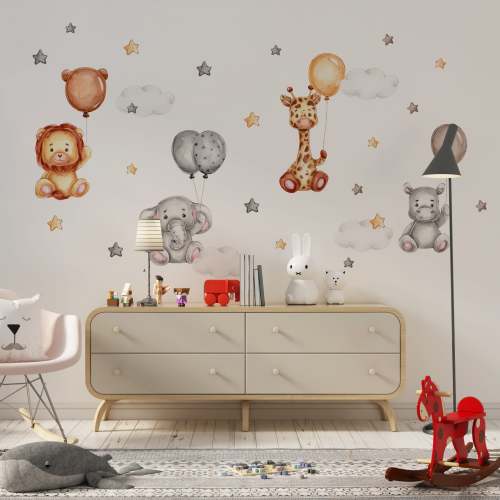 Safari Animals Flying on Balloons