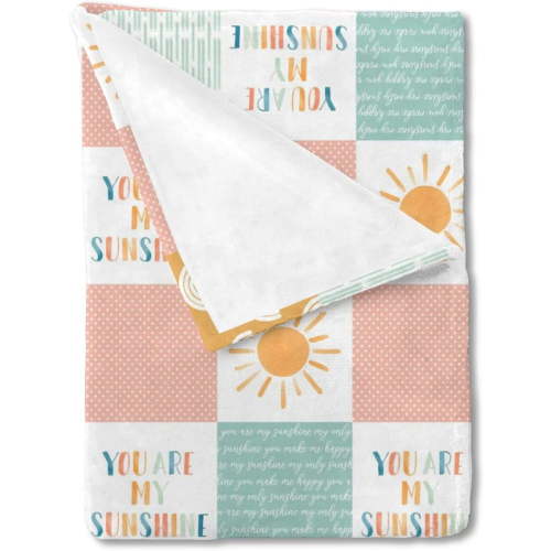 Boho Rainbow You Are My Sunshine Baby Blanket Girls Gift, Pink Sun Polka Dots Patchwork Flannel Fleece Nursery Bed Blankets, Soft Lightweight Newborn Toddler Infant Kids Crib Bedding 40 x 50