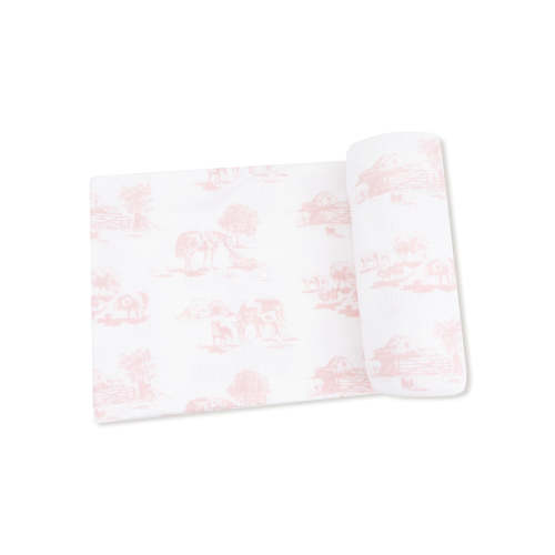 Ribbed Stretch Swaddle, Farm Toile Pink