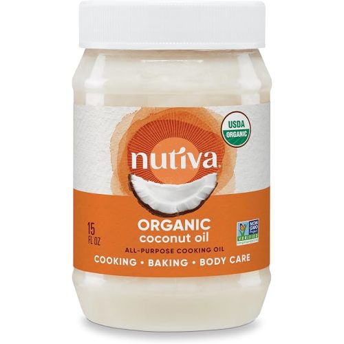 Nutiva Organic Steam-Refined Coconut Oil, 444 ML, Non-GMO, Fair Trade | Vegan, Keto & Paleo, Neutral Flavor and Aroma for Cooking & Natural Moisturizer for Skin and Hair