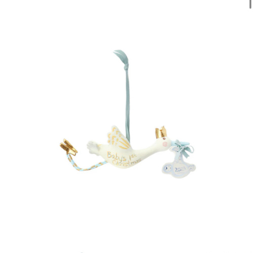 Baby's First Christmas Stork ornament - blue | Tricia Lowenfield Design | Over The Moon