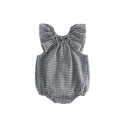 BemeyourBBs Newborn Baby Girl Boy Plaid Gingham Bubble Romper Infant Baby Summer Clothes Casual Loose Fit Crew Neck Flying Sleeve Bodysuit Playsuit Jumpsuit