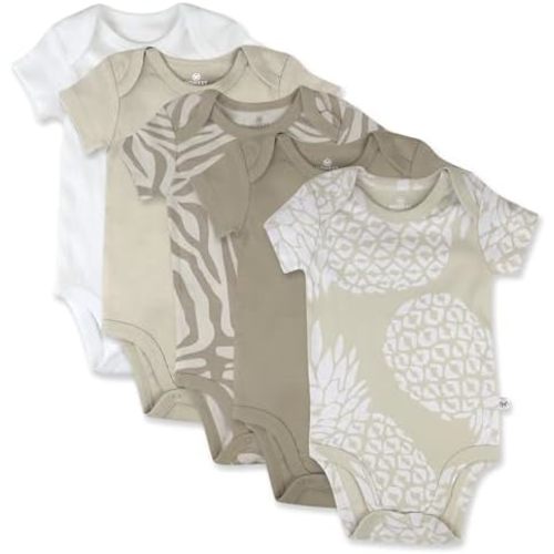HonestBaby 5-pack Short Sleeve Bodysuits One-piece 100% Organic Cotton for Infant Baby Boys