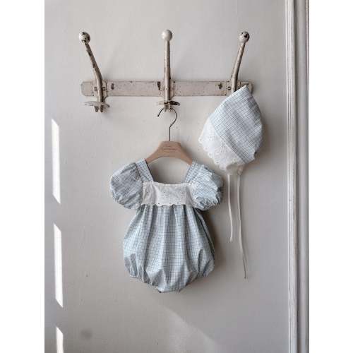 Bear Embroidered Check Romper