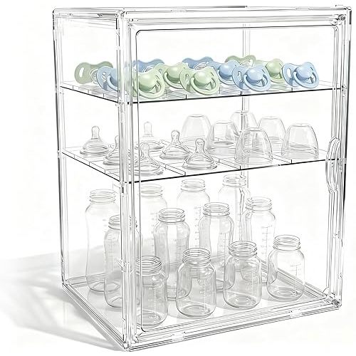 Baby Bottle Organizer, UPGRADED Bottle Storage Organizer Baby for Countertop Cabinet, Removable Baby Organizer with Magnetic Door, Bottle Station Organizer for Nipples, Pump Parts, LARGER & THICKENED