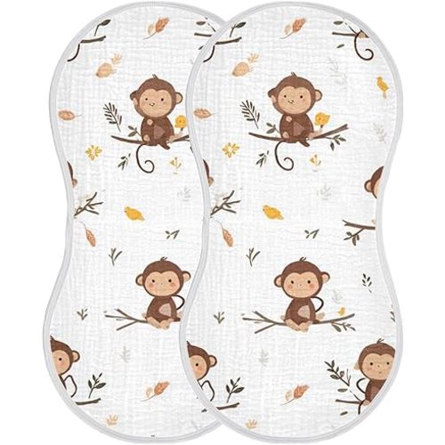 Mazeann Cute Monkey Burp Cloths Baby Boys Girls Absorbent Soft Cotton Burping Cloths Rags, 2 Pack