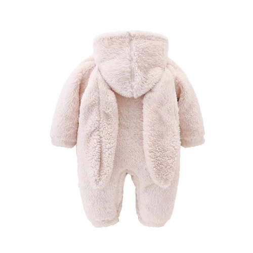 REDARER Winter Warm Teddy Baby Bodysuit with Hood Long Ears Bunny Jumpsuit Outfit for Girls and Boys Romper,Size:0-3 Months