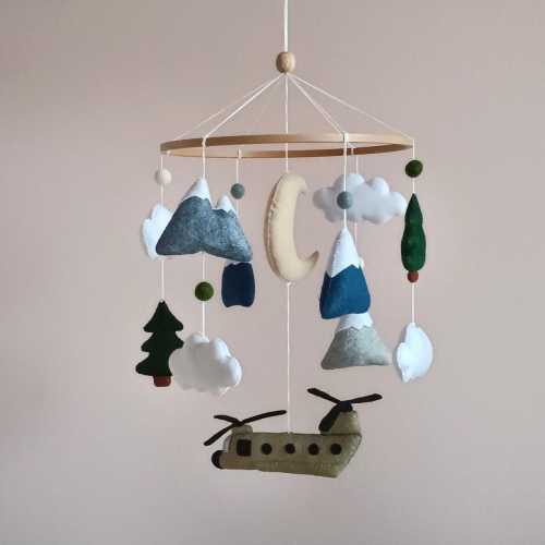 Chinook helicopter baby mobile, Jet baby mobile, Aviation nursery mobile, Army military nursery decor, New baby gift, Baby shower gift