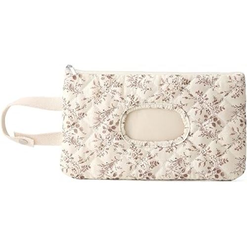 Portable Diaper and Wipes Pouch, Quilted Baby Wipe Holder, Floral Quilted Diaper Bag, Diapers Bag Pouches, Travel Wipe Case for Busy Parents