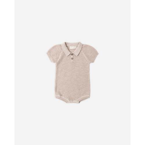 Quincy Mae Knit Polo Romper Heathered Latte