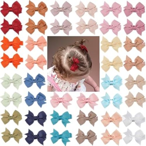 CÉLLOT Hair Clips for Girls - 42PCS Fully Lined Hair Bows Alligator Clips for Toddlers, Infants, Kids, 21 Color Pairs