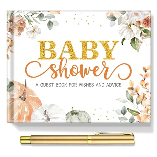 Fuyoooo Little Pumpkin Baby Shower Guest Book Baby Shower Sign in Guest Book Reception with Sonogram Page Keepsake Includes Gold Pen Table Card and Adhesive Photo Corner for Birthday