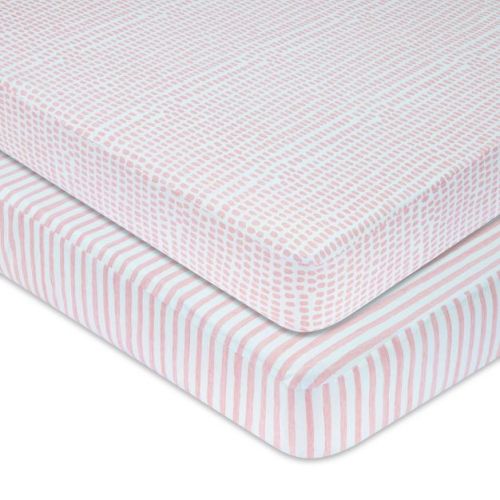 Ely's & Co. Baby Fitted Waterproof Crib Sheet 100% Combed Jersey Cotton Mauve Pink Stripes & Splash 2 Pack