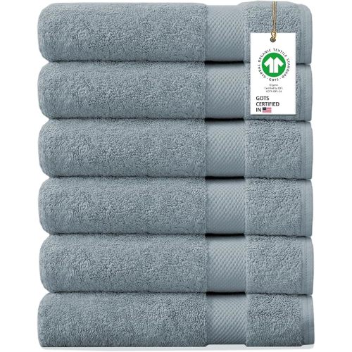 Delara 100% Organic Cotton Towels 650 GSM Plush Feather Touch Quick Dry Hand Towel, Pack of 6 GOTS Certified, Oeko-Tex Green Certified, Organic Cotton Hand Towel, 20"X30"