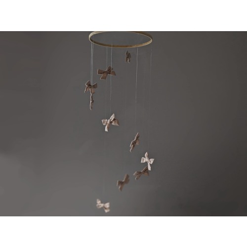 Small Linen Bows Baby Mobile - Beige Baby Mobile with Ribbon - Custom Nursery Decor - Hanging Neutral Crib Mobil - Chic Girly Crib Decor