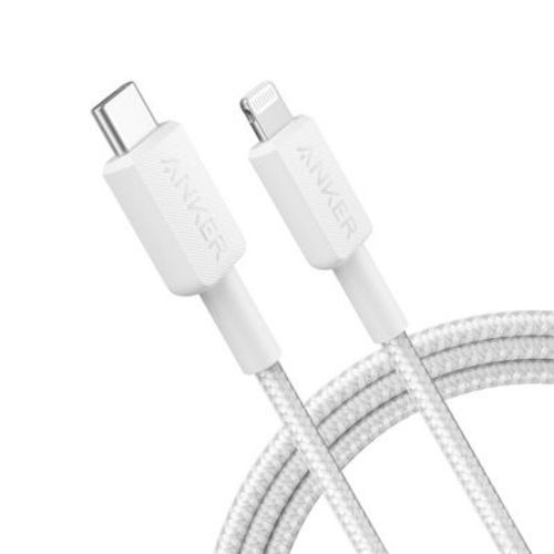 Anker 6' Braided Lightning to USB-C Fast Charging Cable - White: Quick Charge, Apple Connector, 6ft Length