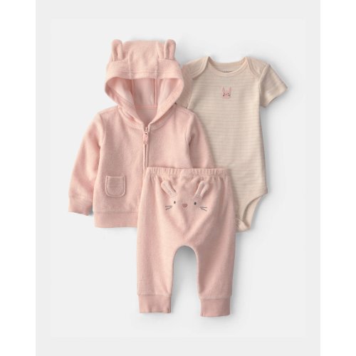 Baby Girl 3-Piece Bunny Terry Layering Set - Pink