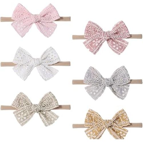 6 Pcs Newborn Headbands for Girl Bows Lace Elastic Nylon Hairbands Hair Accessories with Butterfly Knot for Babies