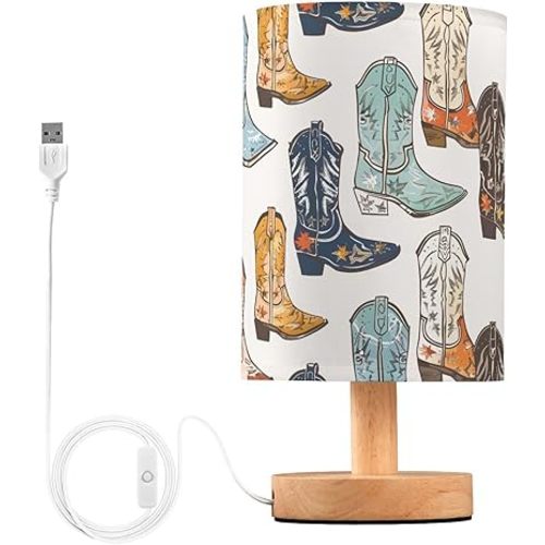 ALAZA Bedside Table Lamp Cowboy Boots Decor Bedside Lamp with USB Port for Bedroom Living Room Small Nightstand Lamp Desk LED Bulb Included