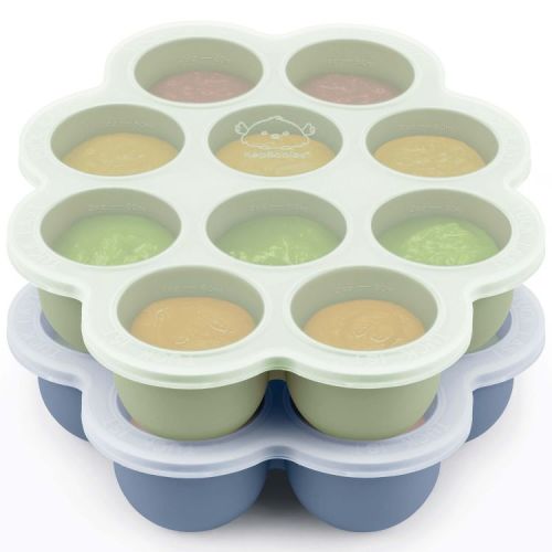 KeaBabies Prep Silicone Baby Food Freezer Tray with Clip-on Lid, 2oz x 10 Baby Food Container, BPA-Free Baby Food Storage (Slate/Sage)