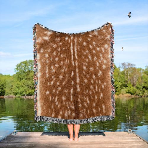 Faux Deer Hide Throw Blanket - Doe Print - Fawn Spots Woodland Animal Wildlife Throw Blanket