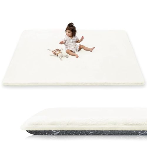 1.5" Super Thick Baby Play Mat for Floor, 79x118 Pro Soft Flannel Foam Mats for Toddler Infant Kids Crawling for Nursery Rug Playroom Living Room Waterproof Easy Care Non-Slip (Cream)