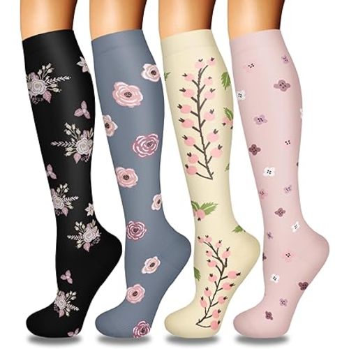 Iseasoo 4 Pairs Compression Socks for Women Circulation-Best Support for Nurses,Running,Athletic,Travel