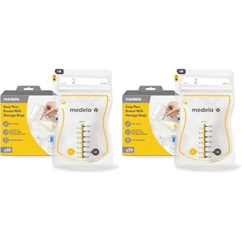 Medela Easy Pour Breastmilk Storage Bags | 50 Count 210ml | Disposable Leakproof Breast Milk Bags with Milk Protection | Recyclable & BPA Free (Pack of 2)