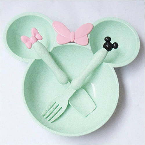 Wheat straw children's tableware set cute baby feeding complementary food plates bowls spoons forks small gifts