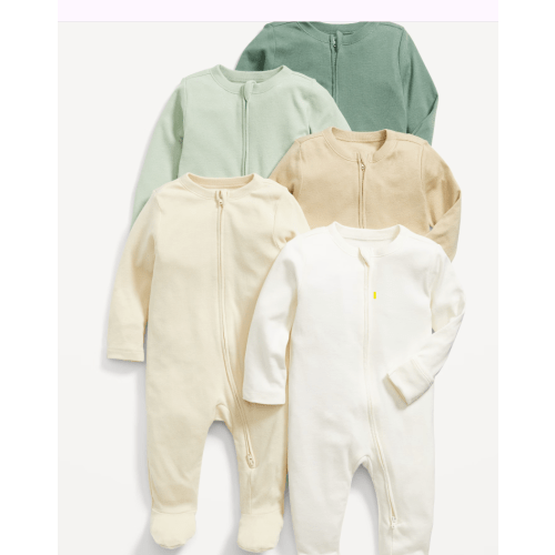 Unisex 2-Way-Zip Sleep & Play Footed One-Piece 5-Pack for Baby