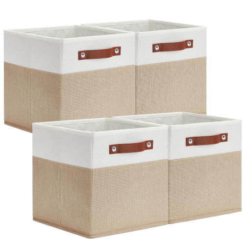 ENLOY Fabric Cube Storage Organizer Bins, 13x13 inch, 4 Pack Foldable Linen Storage Bins with Leather Handles
