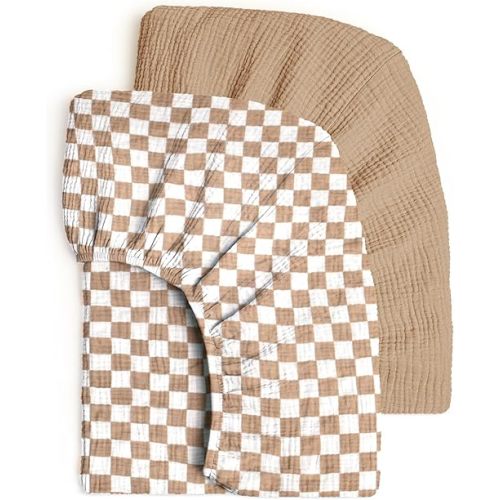 lulumoon Fitted Crib Sheets 2-Pack: Soft Muslin Cotton for Standard Crib - Vintage Plaid Pattern for Baby Boys Girls Nursery Bedding & Gift