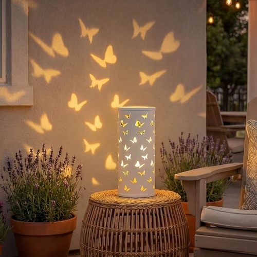 Flannel Bohemian Atmosphere Light & Night Light with Remote - Forest, Butterfly, Dragonfly, Sunflower，Flower，Floral Projection Floor Lamps for Bedroom Decor, Mood Lighting, Gifts (White Butterfly)