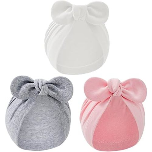 Century Star Newborn Hat for Baby Girls Infant Toddler Soft Hospital Hats Beanie Baby Turbans Head Wrap with Bow Cap