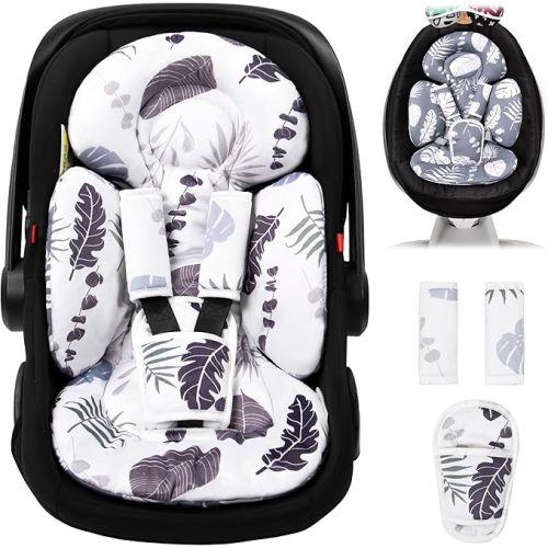 Newborn Car Seat Insert, Head and Body Support, Reversible Infant Insert Compatible with Baby Carseat, Stroller, Mamaroo Swing, Rocker, Bouncer. Baby Car Seat Cushion - Blue Leaf.