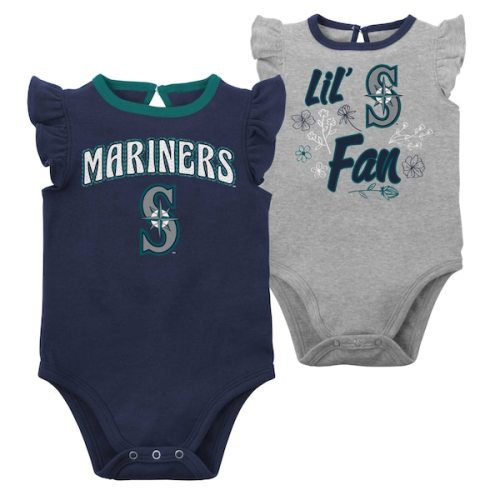 Girls Newborn & Infant Seattle Mariners Navy/Heather Gray Little Fan Two-Pack Bodysuit Set