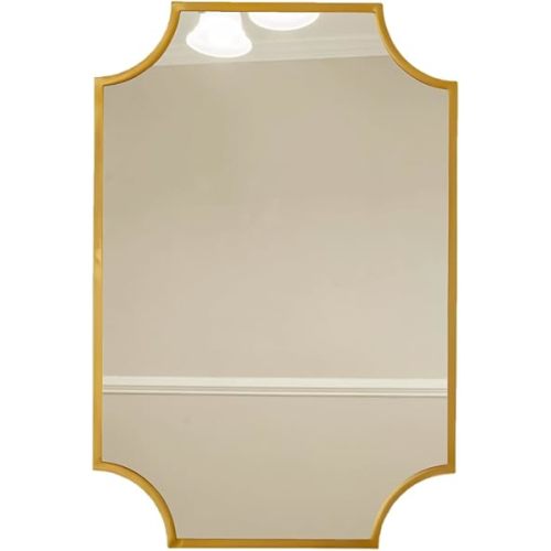Hamilton Hills Brass Framed Vanity Mirror - Elegant 30" x 40" Scalloped Mirror Design - Luxurious Wall Bathroom Mirror for Safe, Easy Install - Horizontal/Vertical Hanging, Classic Gold Finish