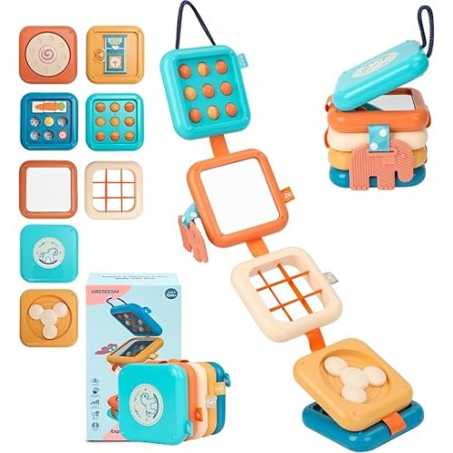 GRESEESM Montessori Busy Board for 1 Year Old, Toddlers Travel Toys for Ages 1–3, Sensory Activity Board for Airplane and Car, Baby Gifts for Boys Girls, Easter Basket & Stocking Stuffers