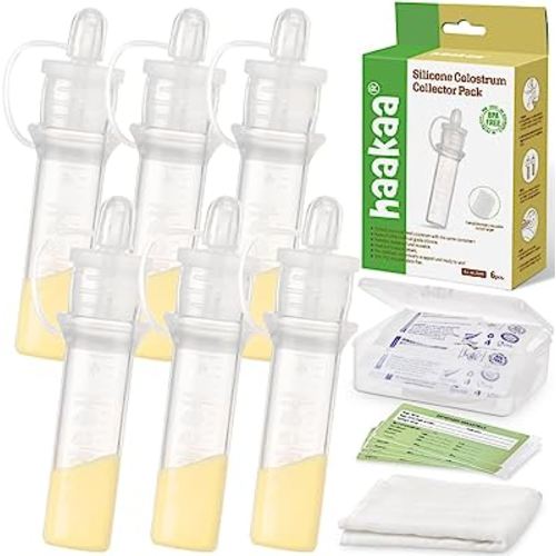 haakaa Colostrum Collector Kit Breast Milk Collector with Cotton Cloth Wipe and Storage Case, Ready-to-Use, Reusable, BPA Free, 4ml/6pcs