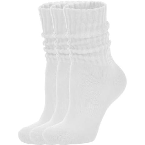 Women's Scrunch Crew Socks Retro 3-Pack Solid Cotton Boot Calf Chunky Ribbed Cozy Slouchy Socks Size 5-11