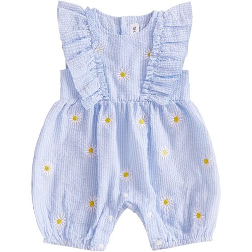 FOCUSNORM Newborn Baby Girl Summer Clothes Daisy Flying Sleeve Jumpsuit Romper Ruffle Onesie Infant Outfit 3 6 12 18 Months