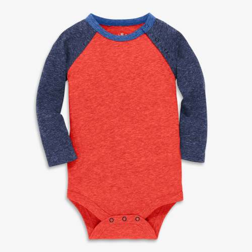 Heathered long sleeve baseball babysuit | Primary.com
