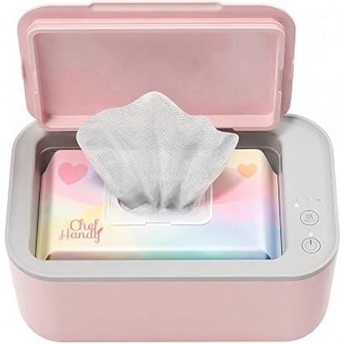 Chefhandy Baby Wipe Warmer, 3-Level Temperature Control, Quiet & Even Heating, Large Capacity for Easy Diaper Changes, Pink