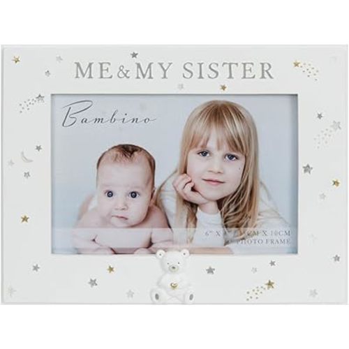 Bambino Me and Sister Photo Frame with Raised Teddy Icon