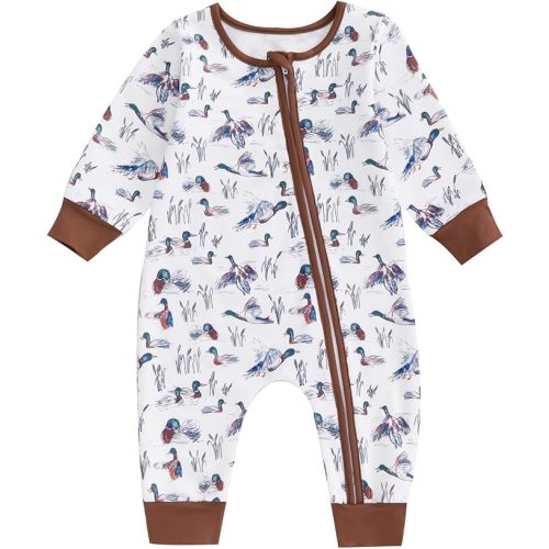 Infant Baby Boy Girl Mallard Duck Romper Jumpsuit Long Sleeve Zip Up Duck One Piece Overalls Hunting Baby Clothes