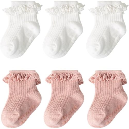 BQUBO Baby Girls Toddler Girls Anti Slip Socks Cute Frilly Ruffle Socks Grip Ankle Baby Socks for Infant Toddler
