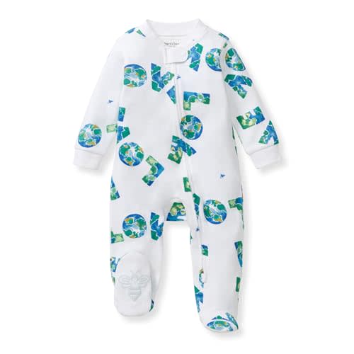 Burt's Bees Baby Boys' Organic Cotton Sleep and Play Footed Pajamas, One-piece Zip Front Romper, Baby Essentials