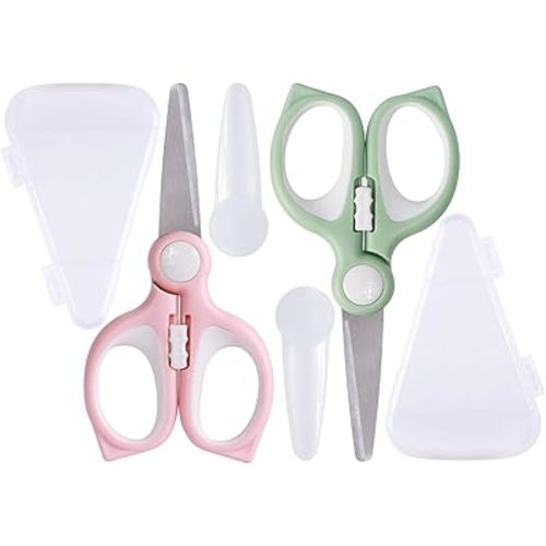 Baby Food Scissors Kicthen Shears -2Pack Portable Healthy Kids Scissors,Stainless Steel Scissor with Storage Travel Case - Ideal for Cutting Meat, Chicken, Vegetables, and Fruits